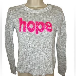 Girls Justice crewneck sweater size 12 says Hope with rhinestones-like New gray